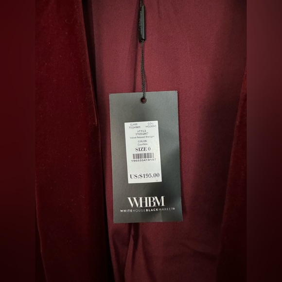 WHBM Velvet Blazer SIZE 0 NWT - Picture 2 of 7